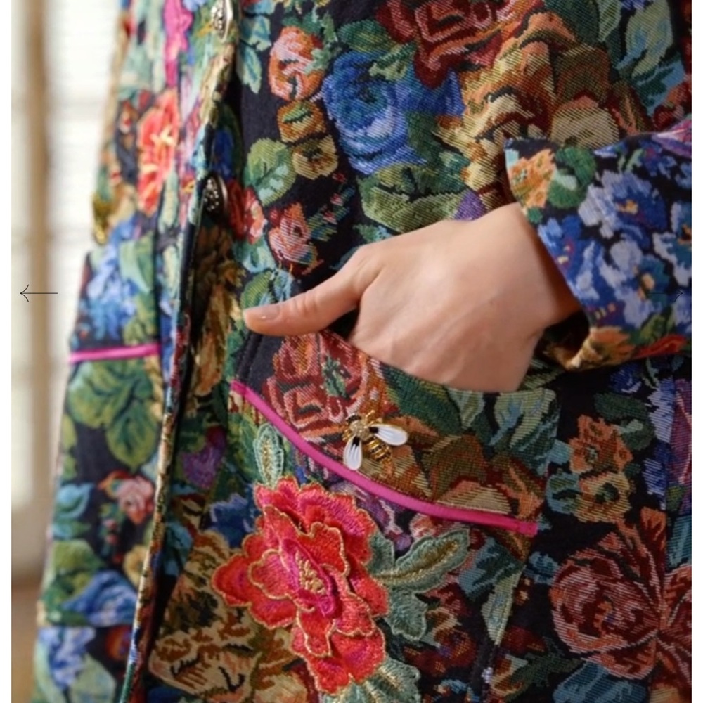 Floral Multicolor Faux Fur-Trim Coat - Blue Collar (Brand Aratta) - Picture 2 of 5